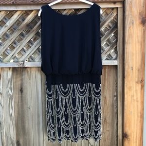 BETSY & ADAM DRESS WITH BEADED EMBELLISHMENTS